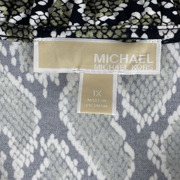 Michael Kors 1X Snake Print Sleeveless Shift Dress Black Green Beige Boho Chic - Picture 4 of 11
